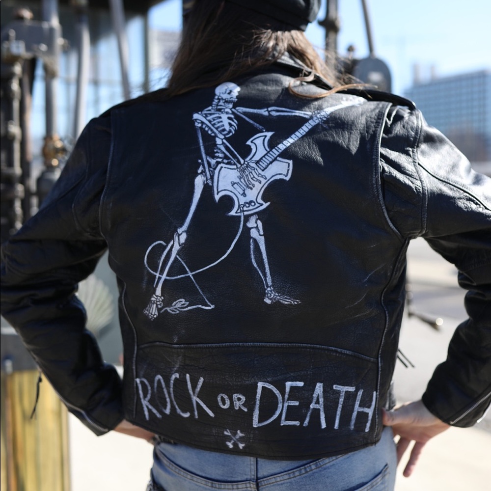 Vintage FMC Custom painted skeleton rocker leather biker jacket